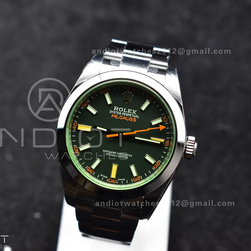 Milgauss 116400 GV Real Green Sapphire 904L SS VSF 1:1 Best Edition Black Dial on 904L SS Bracelet SA3131